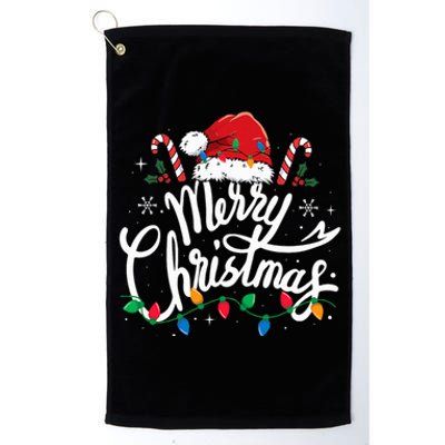 Merry Christmas Lights Red Santa Hat Xmas Family  Platinum Collection Golf Towel