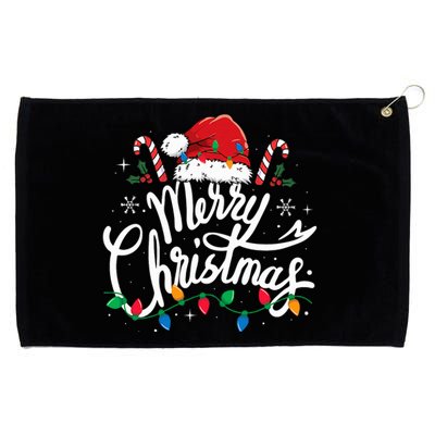 Merry Christmas Lights Red Santa Hat Xmas Family  Grommeted Golf Towel