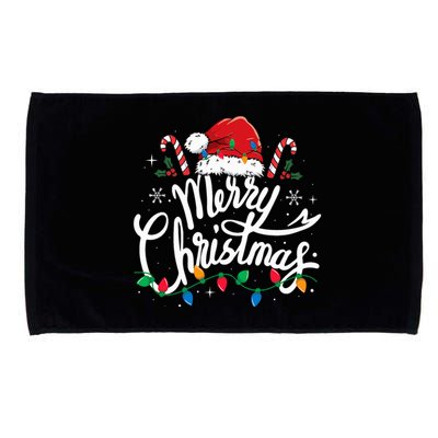 Merry Christmas Lights Red Santa Hat Xmas Family  Microfiber Hand Towel