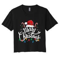 Merry Christmas Lights Red Santa Hat Xmas Family  Women's Crop Top Tee