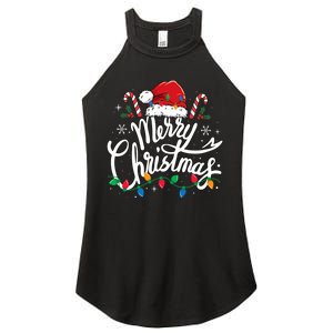 Merry Christmas Lights Red Santa Hat Xmas Family  Women's Perfect Tri Rocker Tank