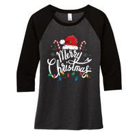 Merry Christmas Lights Red Santa Hat Xmas Family  Women's Tri-Blend 3/4-Sleeve Raglan Shirt