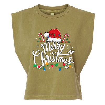 Merry Christmas Lights Red Santa Hat Xmas Family  Garment-Dyed Women's Muscle Tee