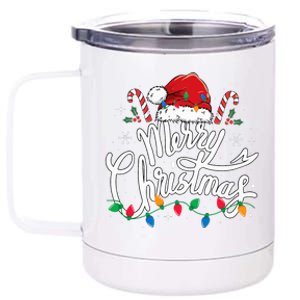 Merry Christmas Lights Red Santa Hat Xmas Family  12 oz Stainless Steel Tumbler Cup