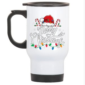 Merry Christmas Lights Red Santa Hat Xmas Family  Stainless Steel Travel Mug