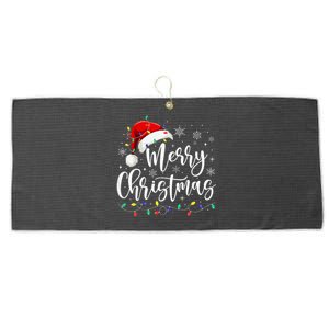 Merry Christmas Lights Red Santa Hat Xmas Family Large Microfiber Waffle Golf Towel