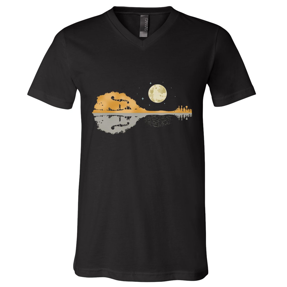 Mandolin Country Music Moon Bluegrass V-Neck T-Shirt