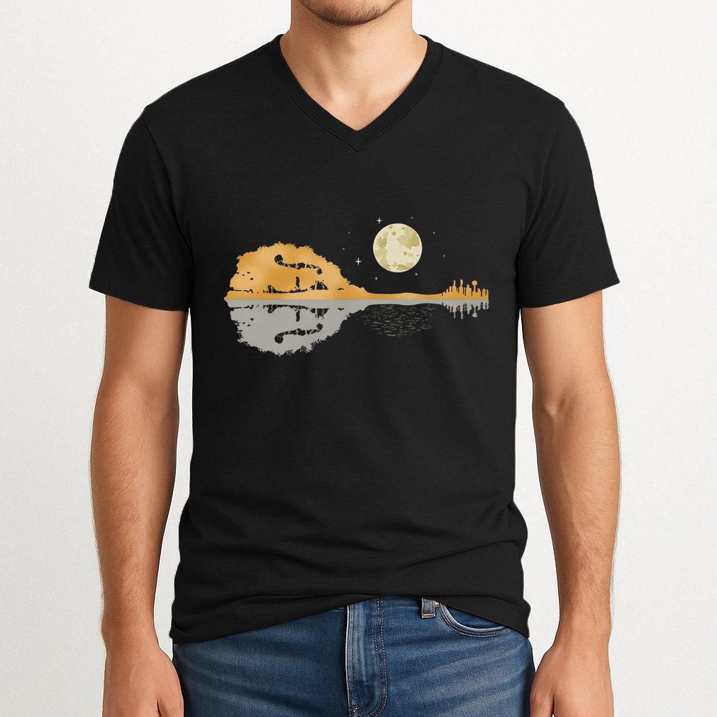Mandolin Country Music Moon Bluegrass V-Neck T-Shirt