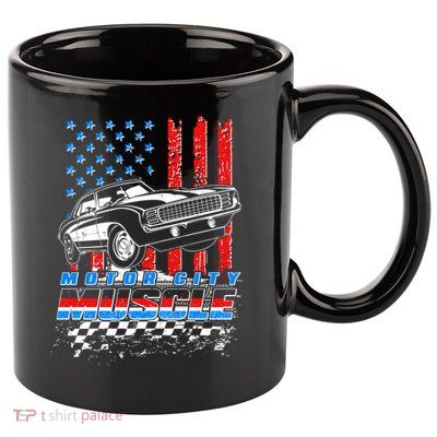 Motor City Muscle American USA Flag Muscle Car Fan 11oz C Handle Ceramic Mug