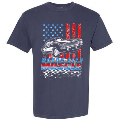 Motor City Muscle American USA Flag Muscle Car Fan Garment-Dyed Heavyweight T-Shirt