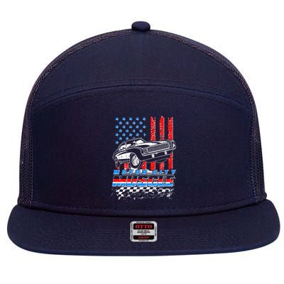 Motor City Muscle American USA Flag Muscle Car Fan 7 Panel Mesh Trucker Snapback Hat