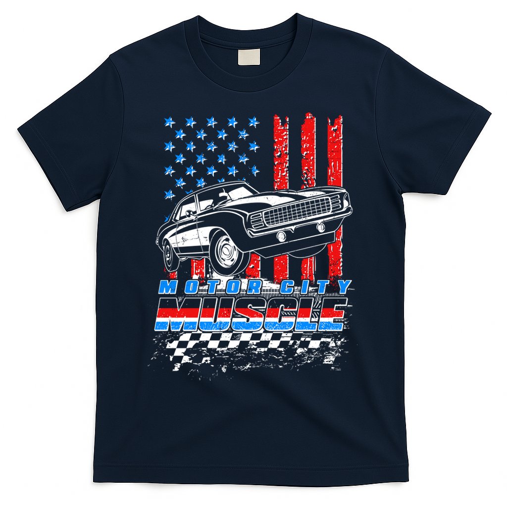Motor City Muscle American USA Flag Muscle Car Fan T-Shirt