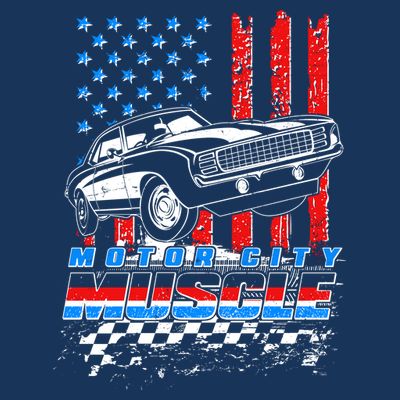 Motor City Muscle American USA Flag Muscle Car Fan T-Shirt