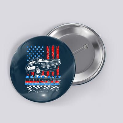 Motor City Muscle American USA Flag Muscle Car Fan Button