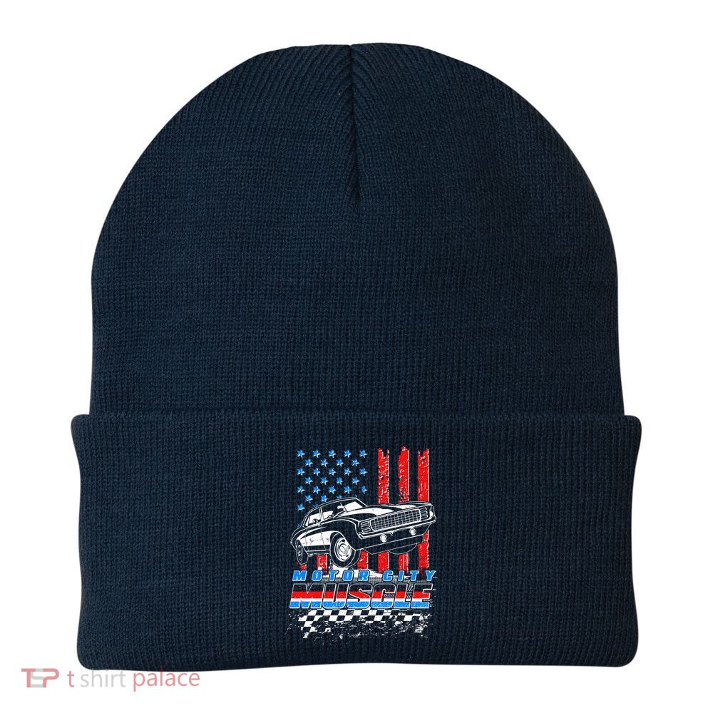 Motor City Muscle American USA Flag Muscle Car Fan Beanie