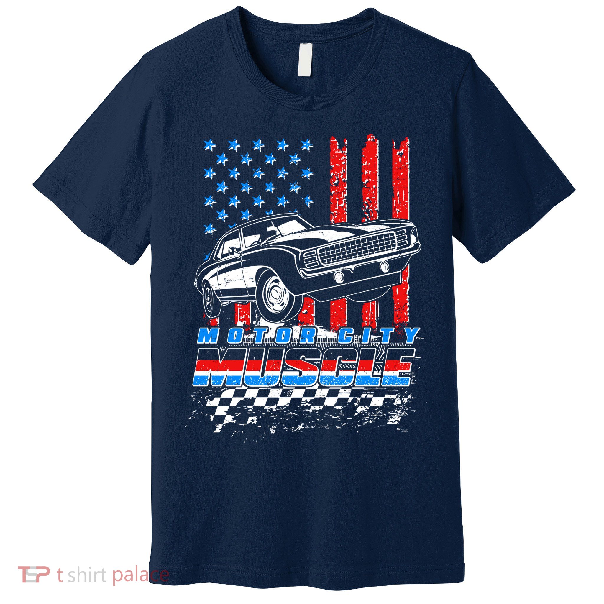 Motor City Muscle American USA Flag Muscle Car Fan Premium T-Shirt
