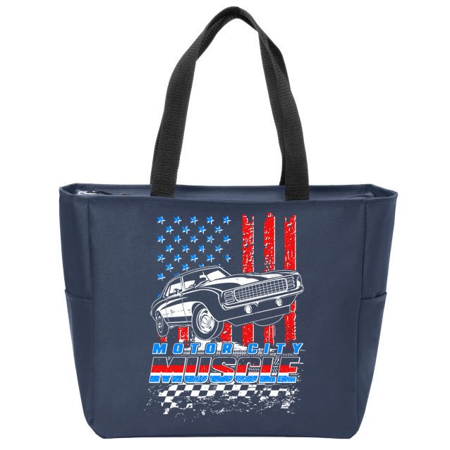 Motor City Muscle American USA Flag Muscle Car Fan Zip Tote Bag