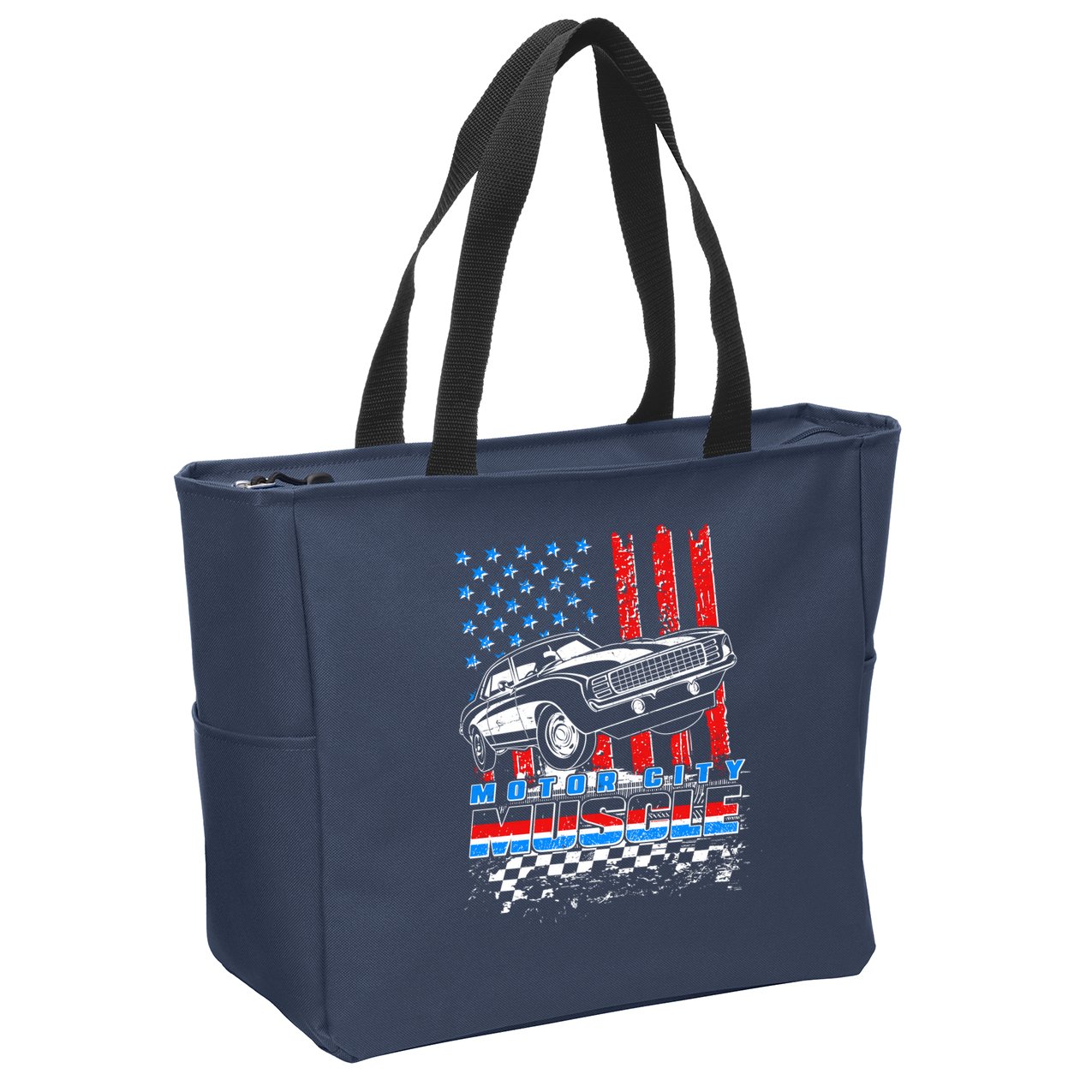 Motor City Muscle American USA Flag Muscle Car Fan Zip Tote Bag