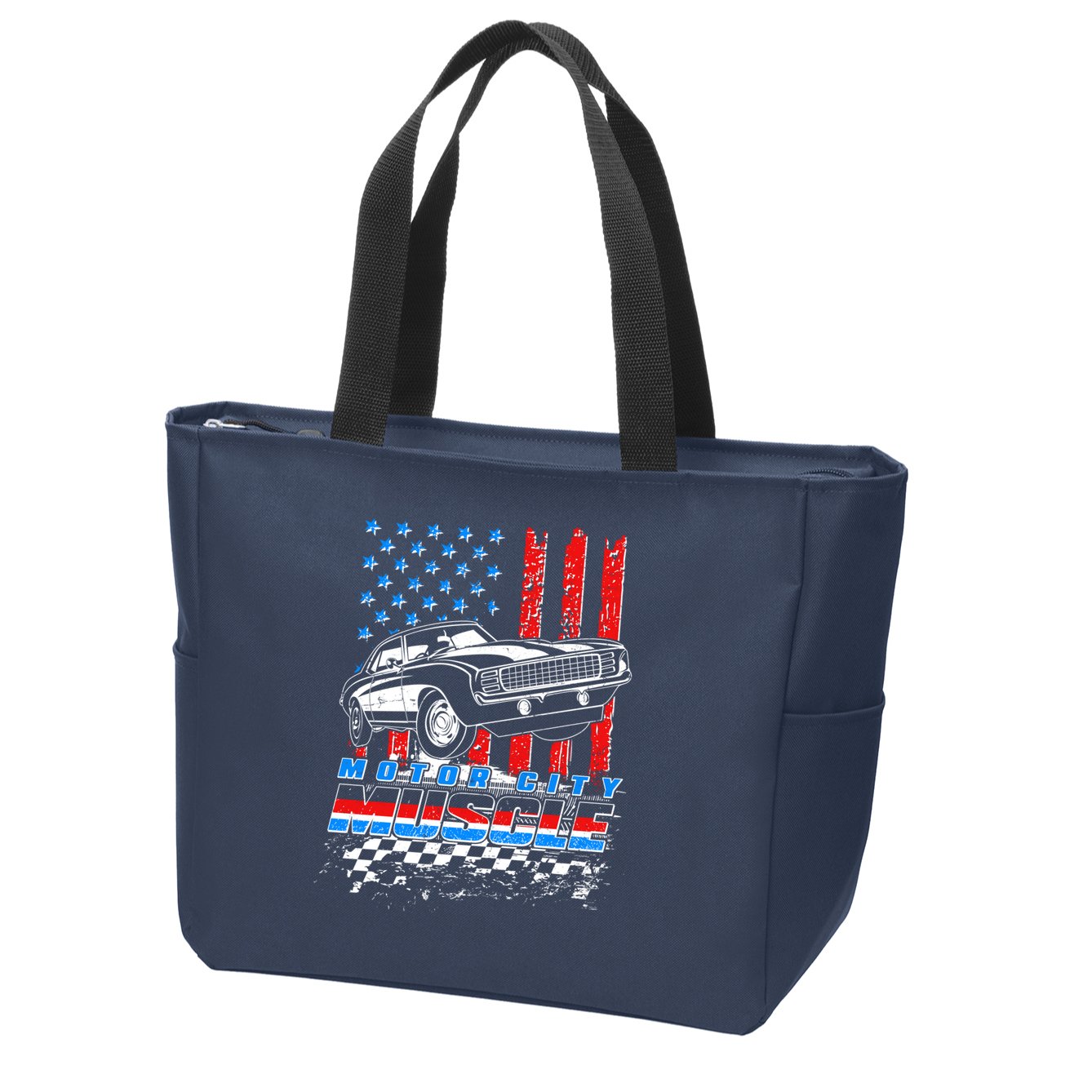 Motor City Muscle American USA Flag Muscle Car Fan Zip Tote Bag