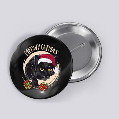 Meowy Catmas Merry Catmas Black Cat Christmas Funny Xmas Button