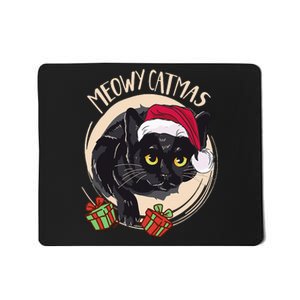 Meowy Catmas Merry Catmas Black Cat Christmas Funny Xmas Mousepad