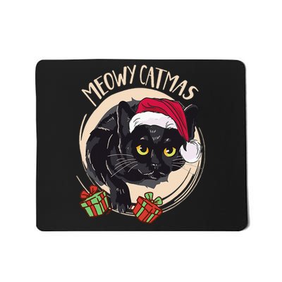 Meowy Catmas Merry Catmas Black Cat Christmas Funny Xmas Mousepad