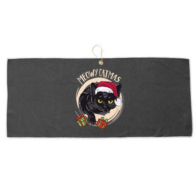 Meowy Catmas Merry Catmas Black Cat Christmas Funny Xmas Large Microfiber Waffle Golf Towel