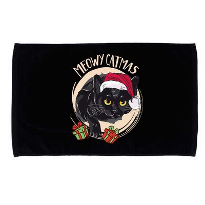 Meowy Catmas Merry Catmas Black Cat Christmas Funny Xmas Microfiber Hand Towel