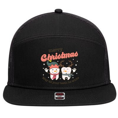 Merry Christmas May All Your Teeth Be White Dental Squad Great Gift 7 Panel Mesh Trucker Snapback Hat