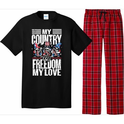 My Country My Freedom My Love Funny Gift 4th Of July American Flag Funny Gift Pajama Set