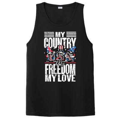 My Country My Freedom My Love Funny Gift 4th Of July American Flag Funny Gift PosiCharge Competitor Tank