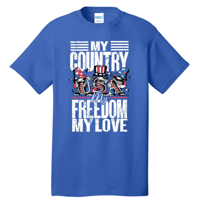 My Country My Freedom My Love Funny Gift 4th Of July American Flag Funny Gift Tall T-Shirt