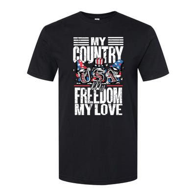 My Country My Freedom My Love Funny Gift 4th Of July American Flag Funny Gift Softstyle CVC T-Shirt