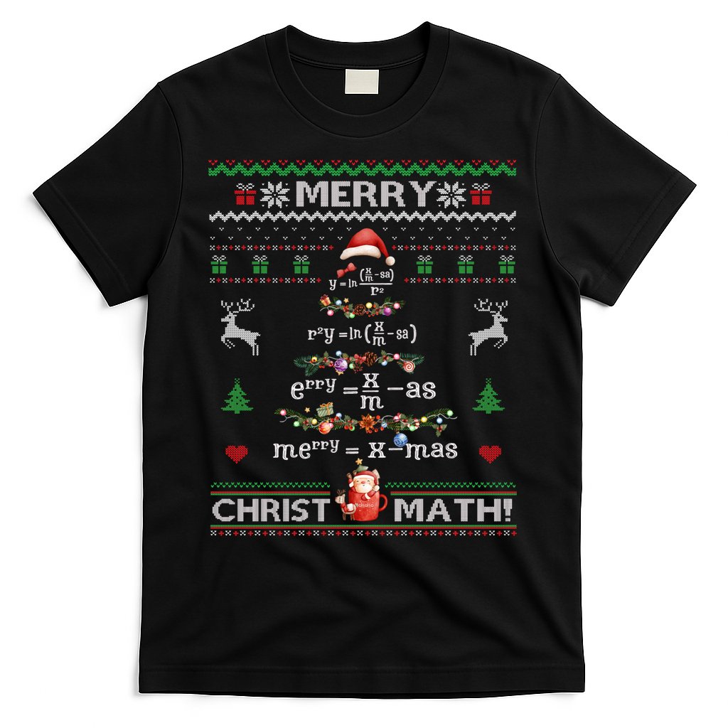 Merry Christmath Math Christmas Tree Ugly Sweater Teacher T-Shirt