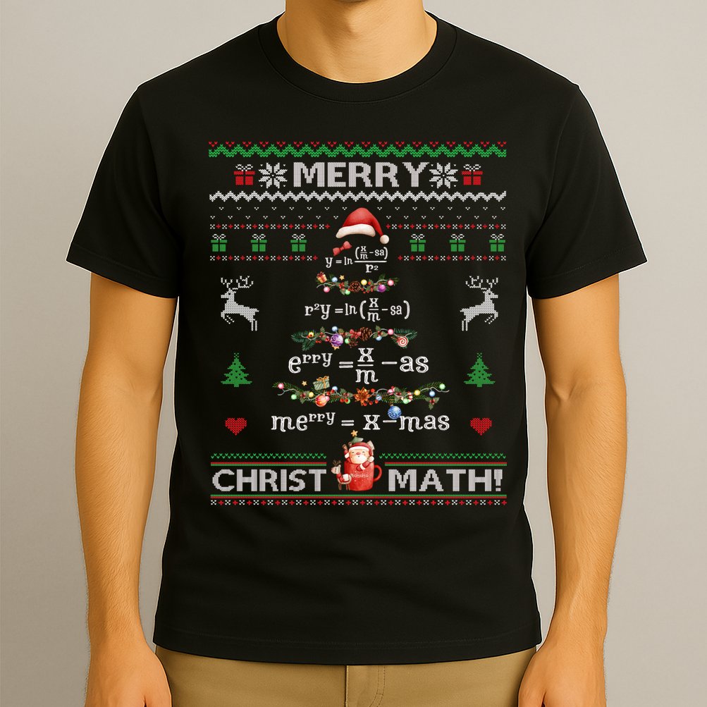 Merry Christmath Math Christmas Tree Ugly Sweater Teacher T-Shirt