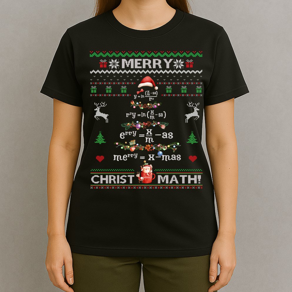 Merry Christmath Math Christmas Tree Ugly Sweater Teacher T-Shirt