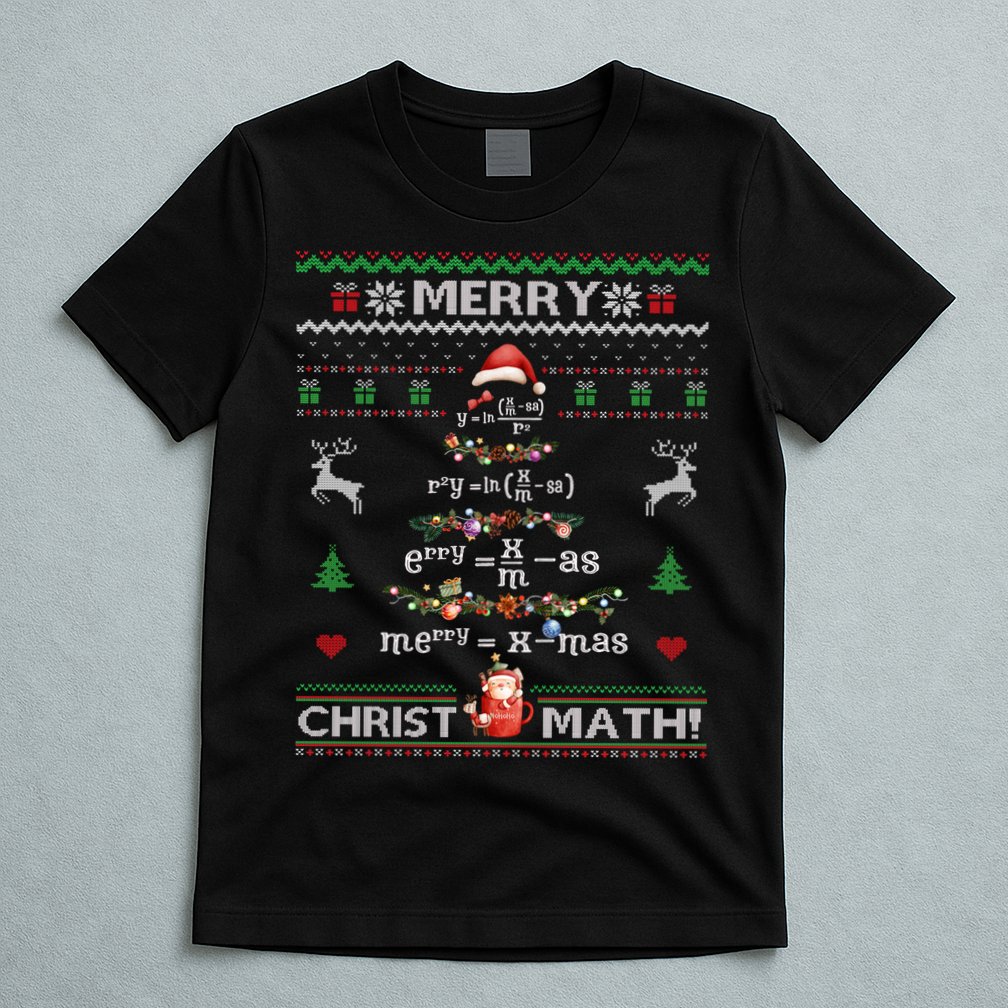 Merry Christmath Math Christmas Tree Ugly Sweater Teacher T-Shirt