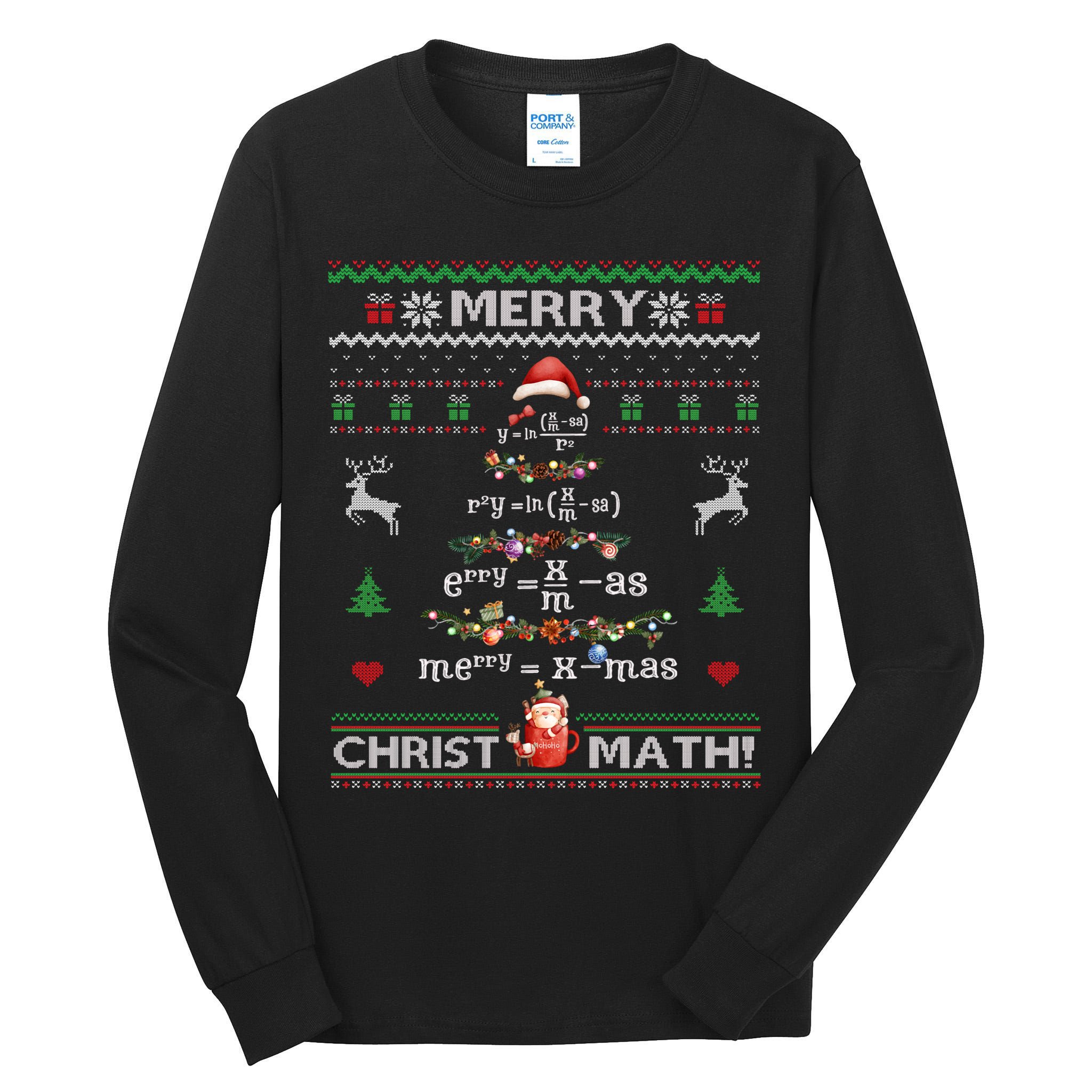 Merry Christmath Math Christmas Tree Ugly Sweater Teacher Tall Long Sleeve T-Shirt