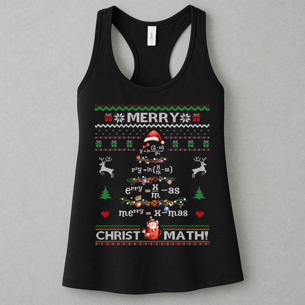 Merry Christmath Math Christmas Tree Ugly Sweater Teacher Womens Tank Top