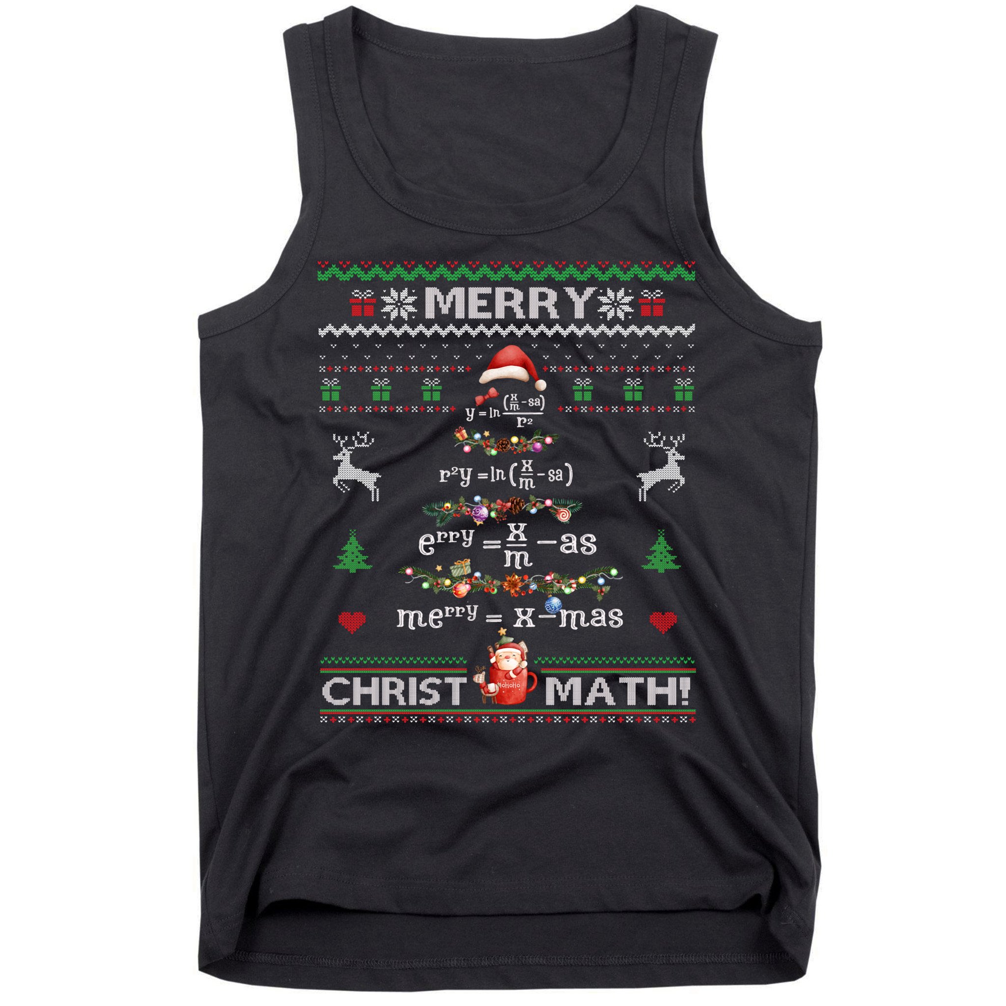 Merry Christmath Math Christmas Tree Ugly Sweater Teacher Tank Top