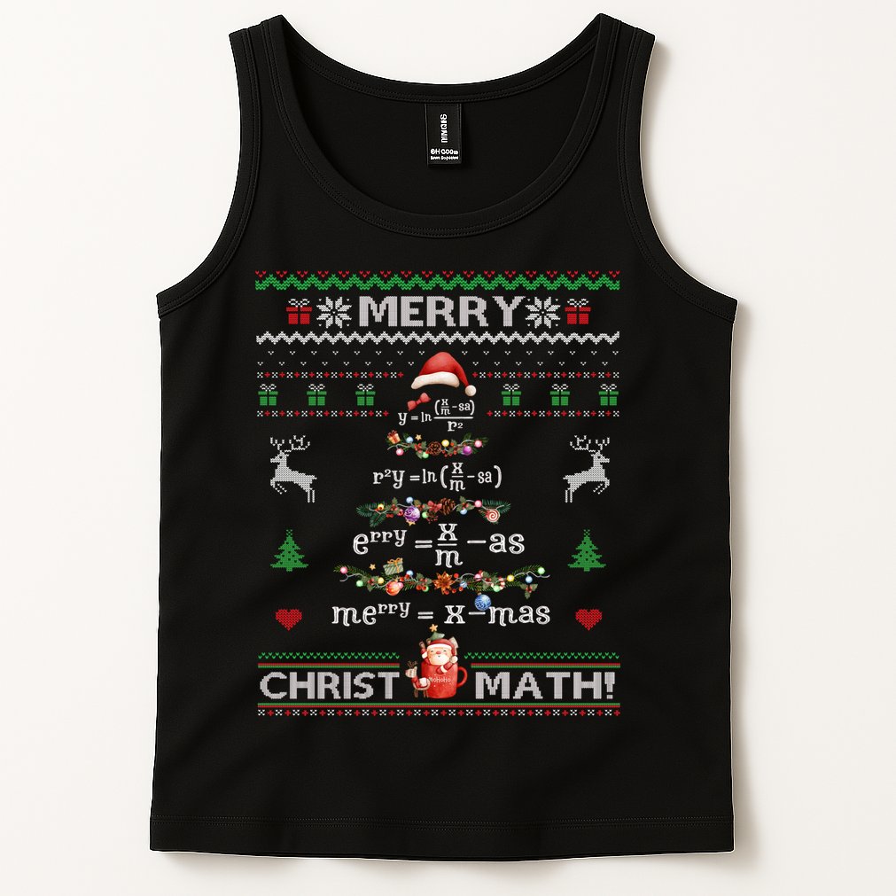 Merry Christmath Math Christmas Tree Ugly Sweater Teacher Tank Top