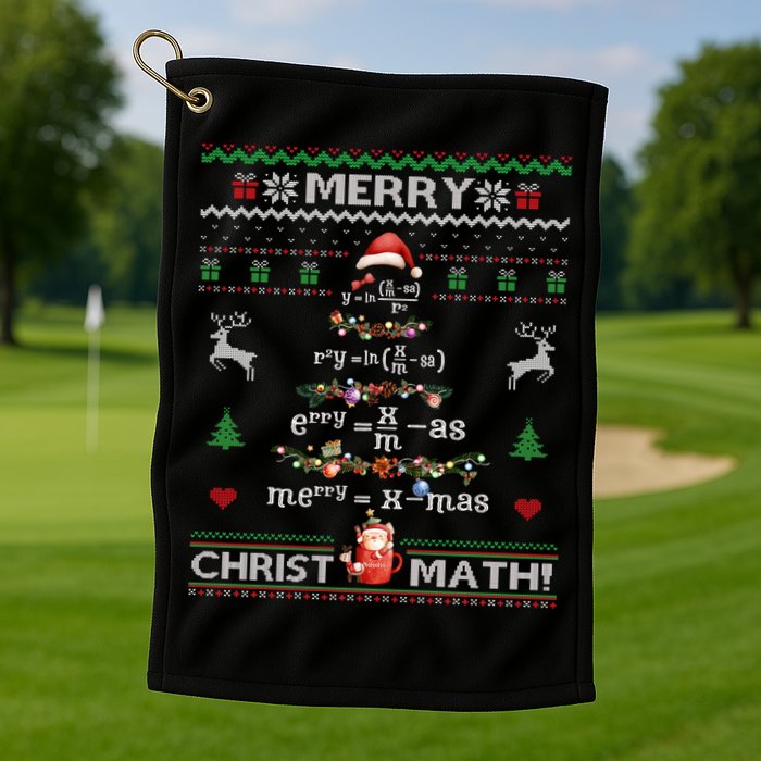 Merry Christmath Math Christmas Tree Ugly Sweater Teacher Golf Towel