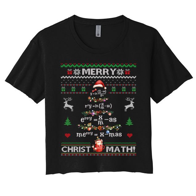 Merry Christmath Math Christmas Tree Ugly Sweater Teacher Crop Top