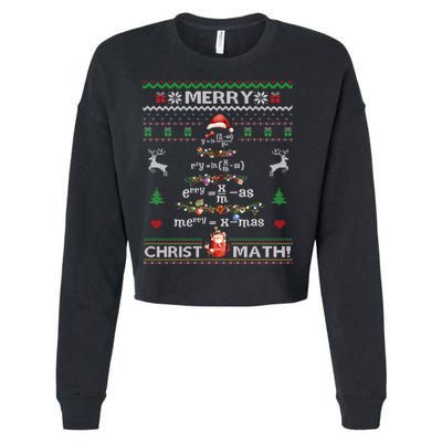 Merry Christmath Math Christmas Tree Ugly Sweater Teacher Cropped Pullover Crew