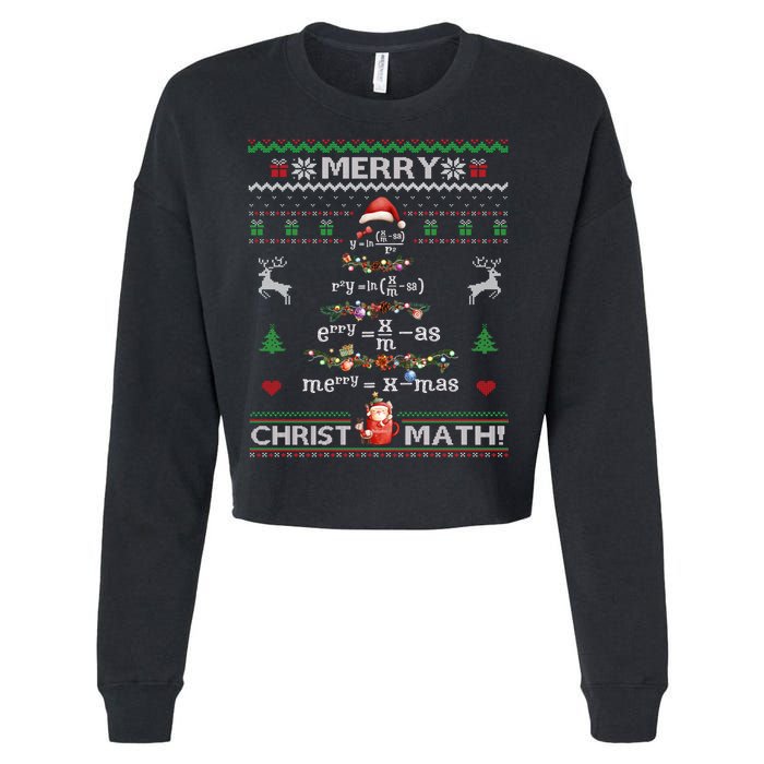 Merry Christmath Math Christmas Tree Ugly Sweater Teacher Cropped Pullover Crew