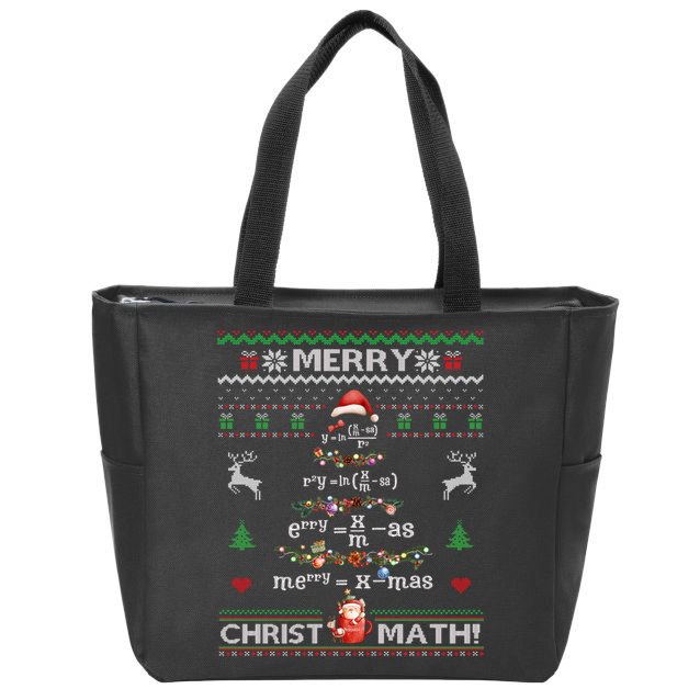 Merry Christmath Math Christmas Tree Ugly Sweater Teacher Zip Tote Bag