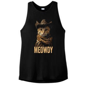 Meowdy Cat Meowdy Cowboy Cat Country Western Ladies PosiCharge Tri-Blend Wicking Tank