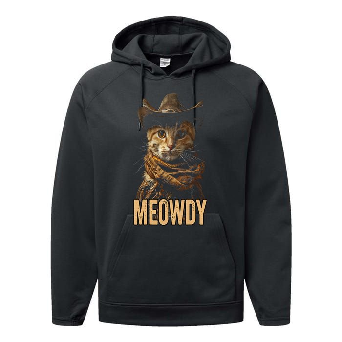 Meowdy Cat Meowdy Cowboy Cat Country Western Performance Fleece Hoodie