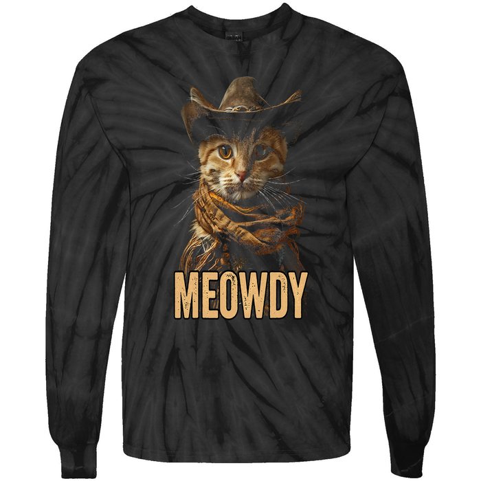 Meowdy Cat Meowdy Cowboy Cat Country Western Tie-Dye Long Sleeve Shirt