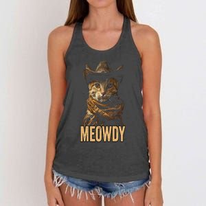 Meowdy Cat Meowdy Cowboy Cat Country Western Women's Knotted Racerback Tank